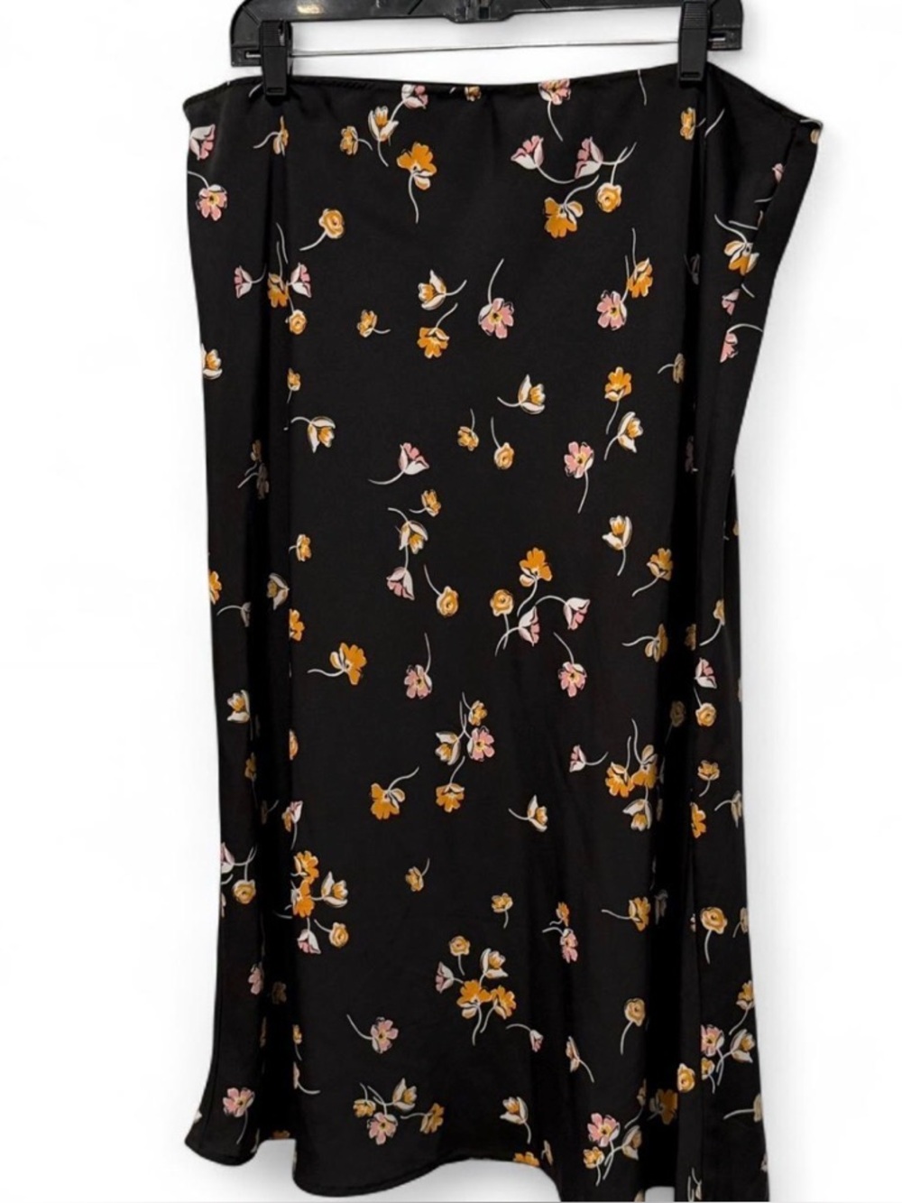 POPSUGAR Black Floral Skirt with Pink & Mustard Blooms